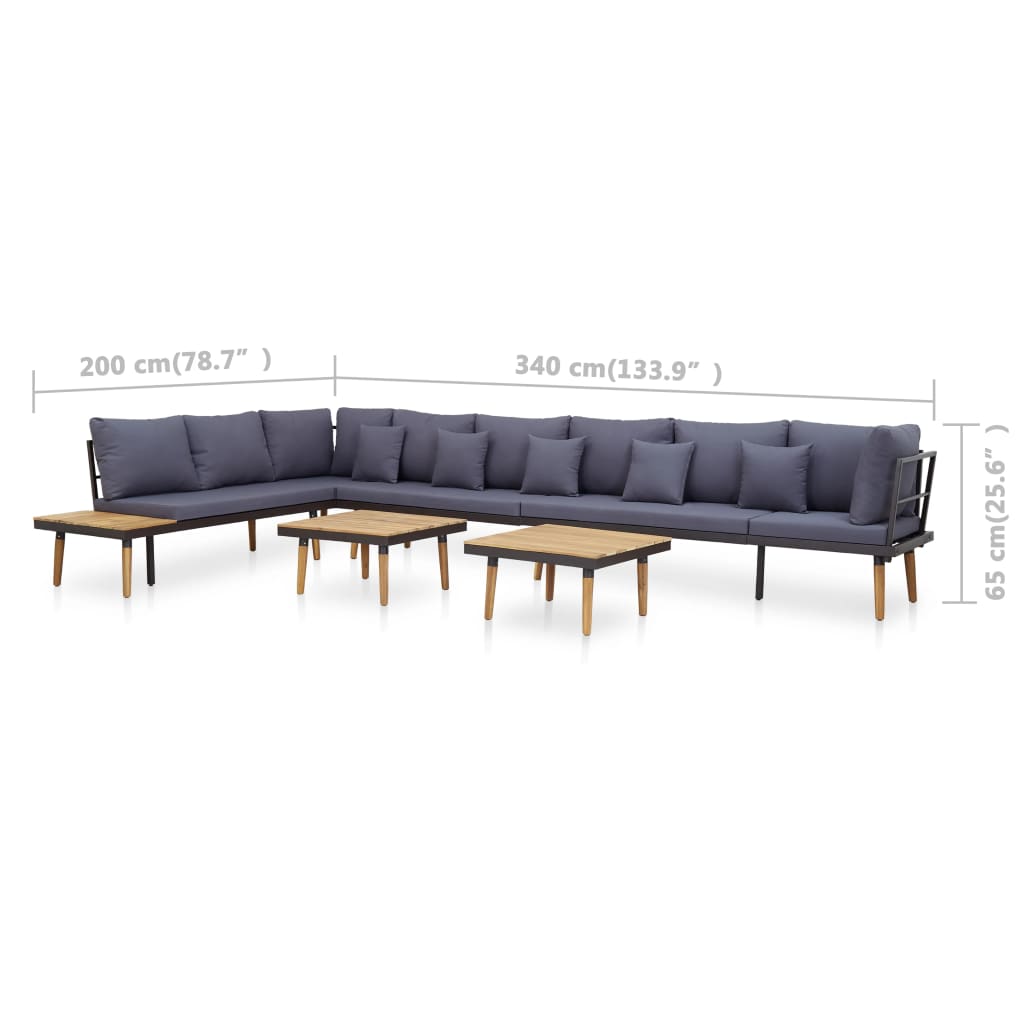 Loungeset 8-Zits Met Kussens Massief Acaciahout Donkergrijs
