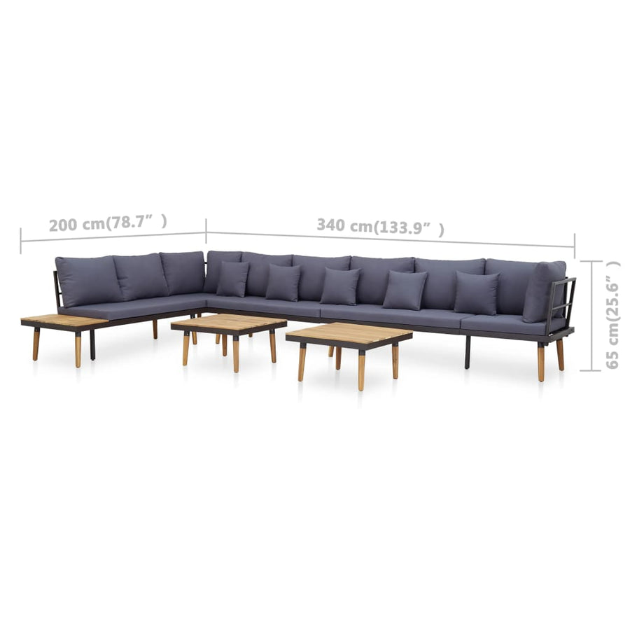 Loungeset 8-Zits Met Kussens Massief Acaciahout Donkergrijs