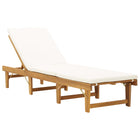 Foldable sun lounger with cushion, solid acacia wood