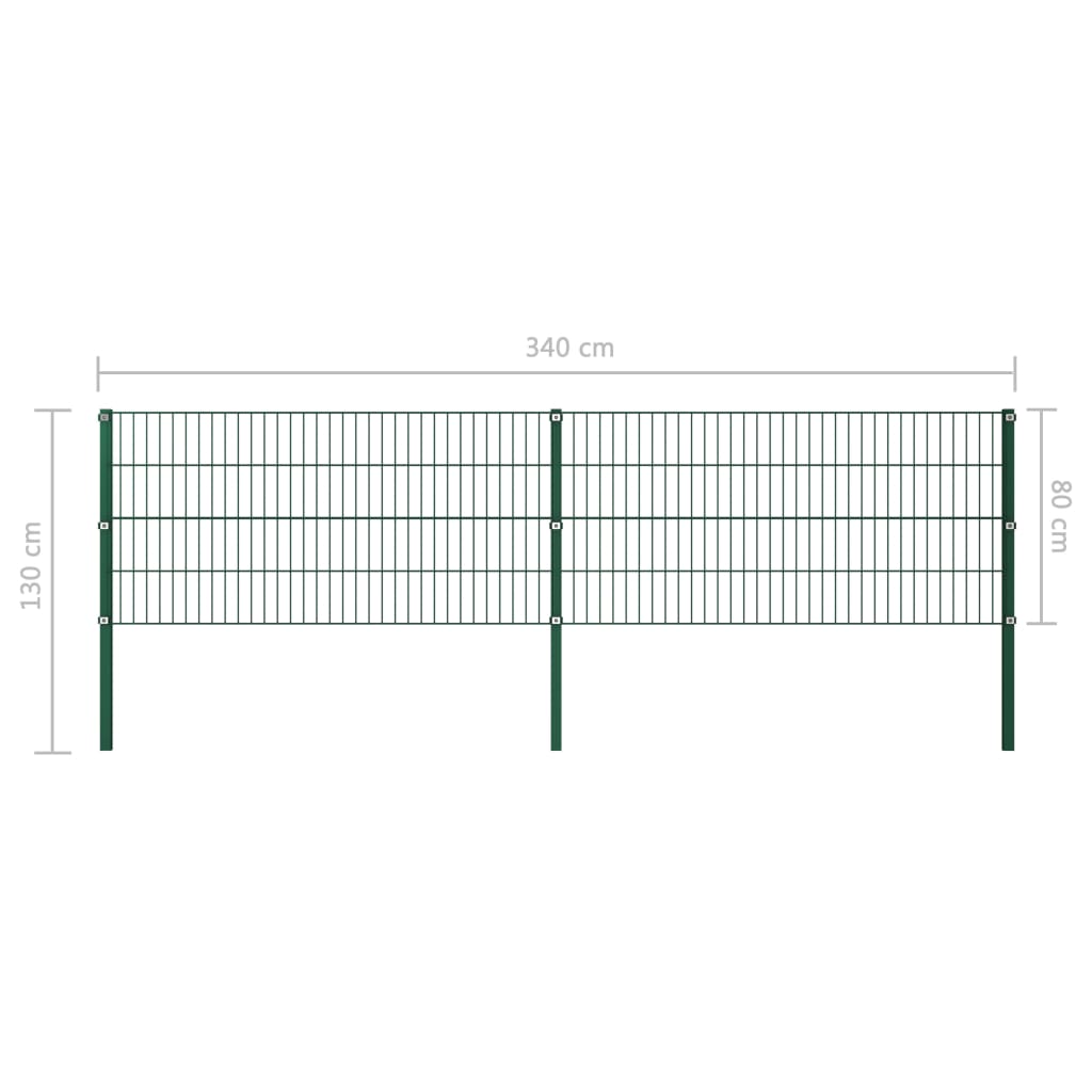 Schuttingpaneel Met Palen 3,4X0,8 M Ijzer Groen 0.8 m 3.4 m