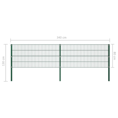 Schuttingpaneel Met Palen 3,4X0,8 M Ijzer Groen 0.8 m 3.4 m