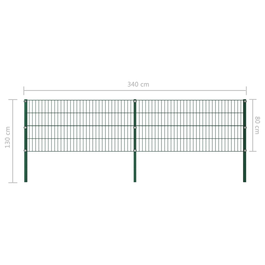 Schuttingpaneel Met Palen 3,4X0,8 M Ijzer Groen 0.8 m 3.4 m