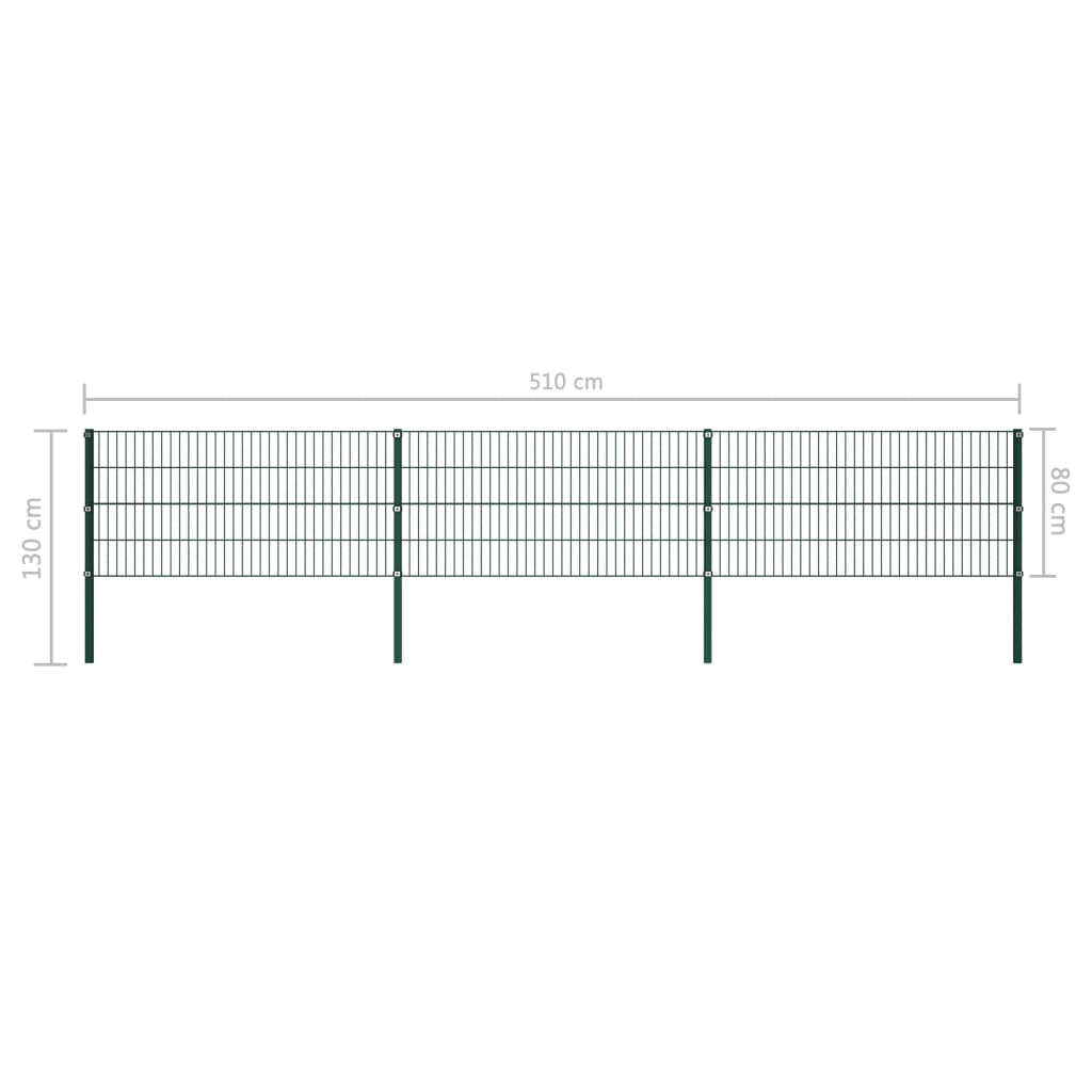 Schuttingpaneel Met Palen 5,1X0,8 M Ijzer Groen 0.8 m 5.1 m