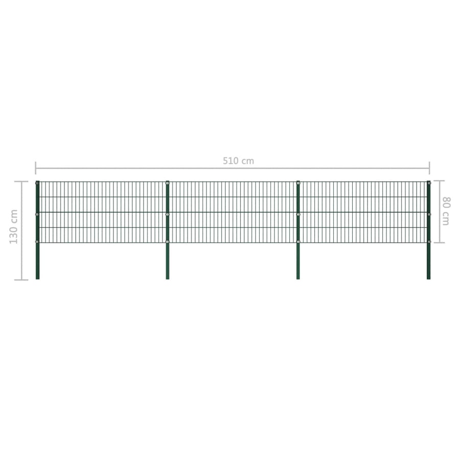 Schuttingpaneel Met Palen 5,1X0,8 M Ijzer Groen 0.8 m 5.1 m