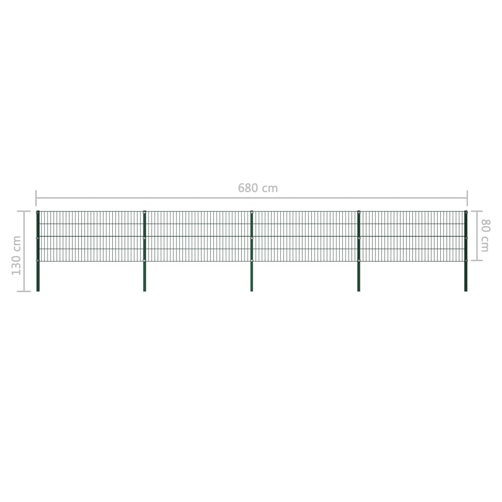 Schuttingpaneel Met Palen 6,8X0,8 M Ijzer Groen 0.8 m 6.8 m