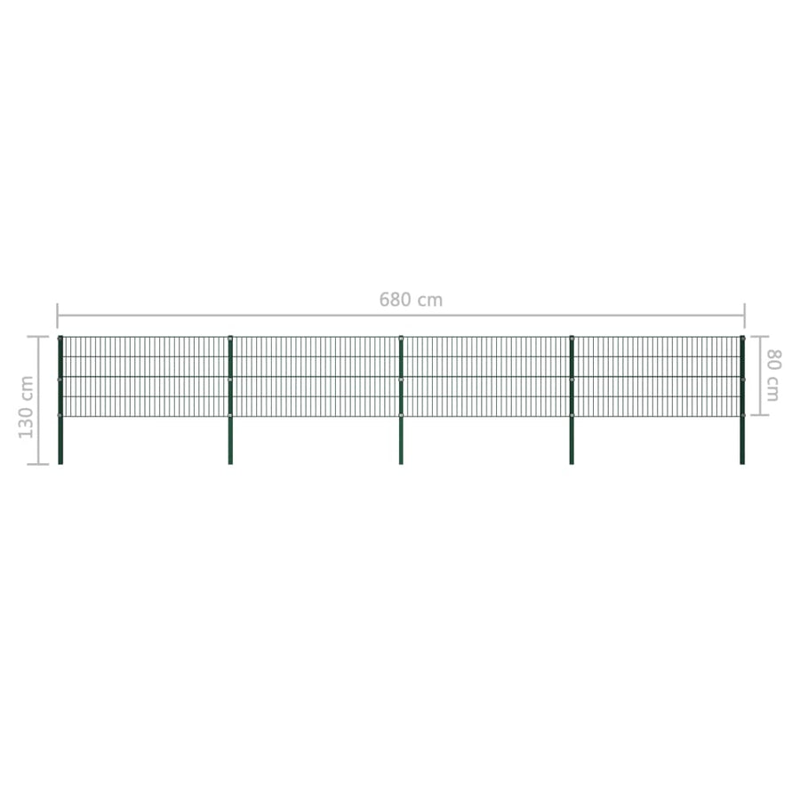 Schuttingpaneel Met Palen 6,8X0,8 M Ijzer Groen 0.8 m 6.8 m