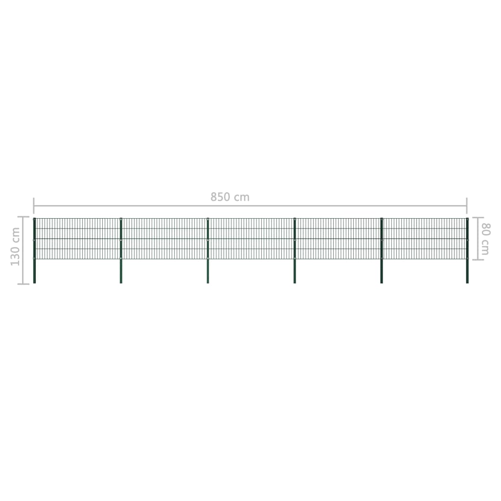 Schuttingpaneel Met Palen 8,5X0,8 M Ijzer Groen 0.8 m 8.5 m