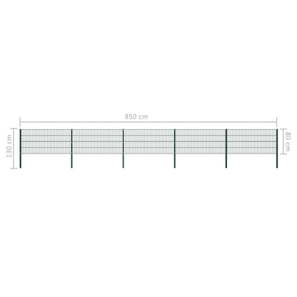 Schuttingpaneel Met Palen 8,5X0,8 M Ijzer Groen 0.8 m 8.5 m