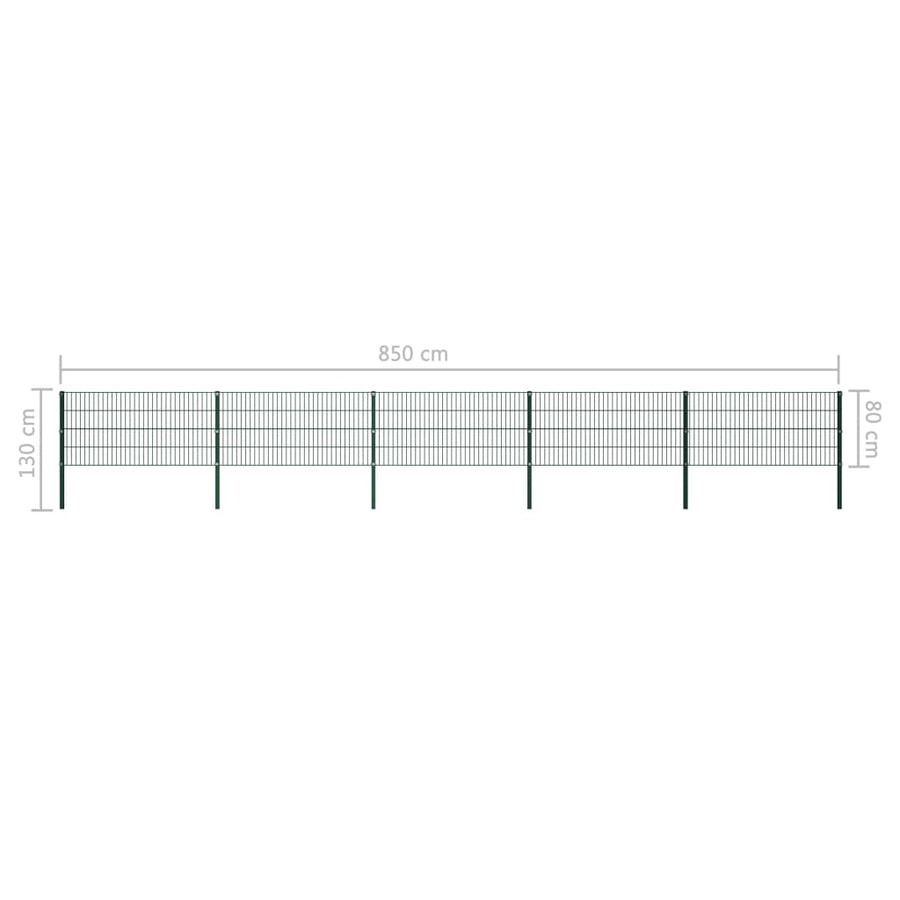 Schuttingpaneel Met Palen 8,5X0,8 M Ijzer Groen 0.8 m 8.5 m