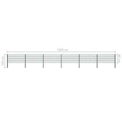 Schuttingpaneel Met Palen 10,2X0,8 M Ijzer Groen 0.8 m 10.2 m