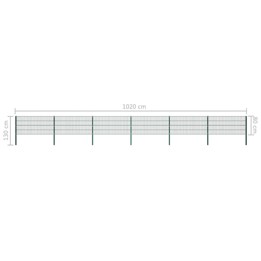 Schuttingpaneel Met Palen 10,2X0,8 M Ijzer Groen 0.8 m 10.2 m