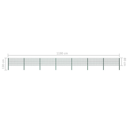 Schuttingpaneel Met Palen 11,9X0,8 M Ijzer Groen 0.8 m 11.9 m