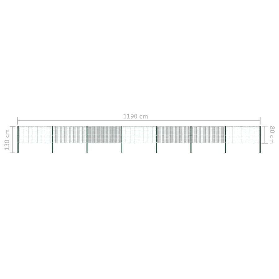 Schuttingpaneel Met Palen 11,9X0,8 M Ijzer Groen 0.8 m 11.9 m