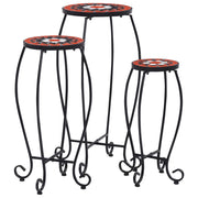 Bijzettafels mozaïek set van 3 keramiek terracotta wit