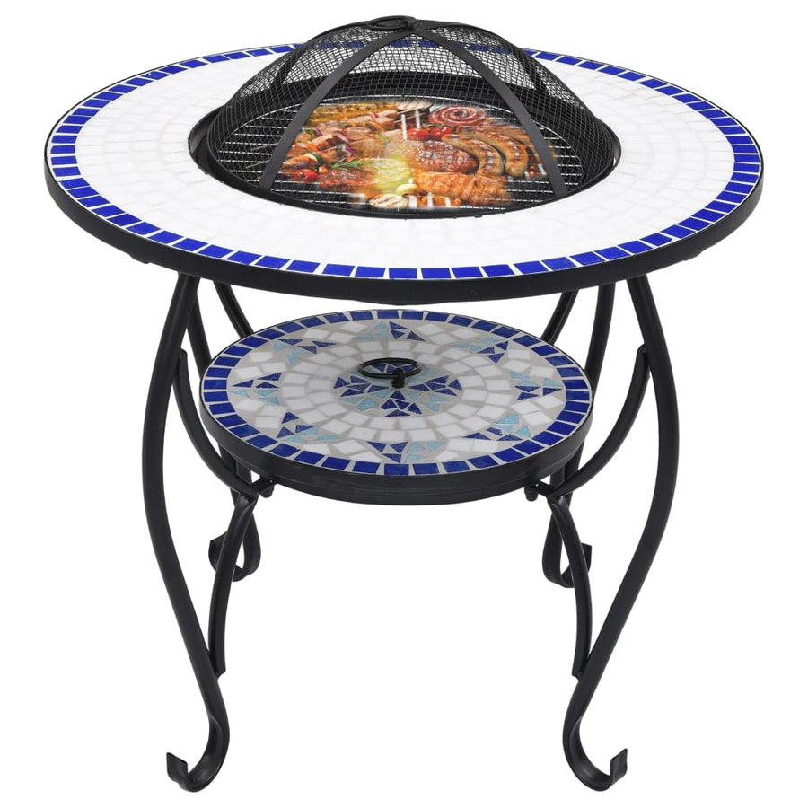 Vuurtafel mozaïek 68 cm keramiek blauw en wit Blauw