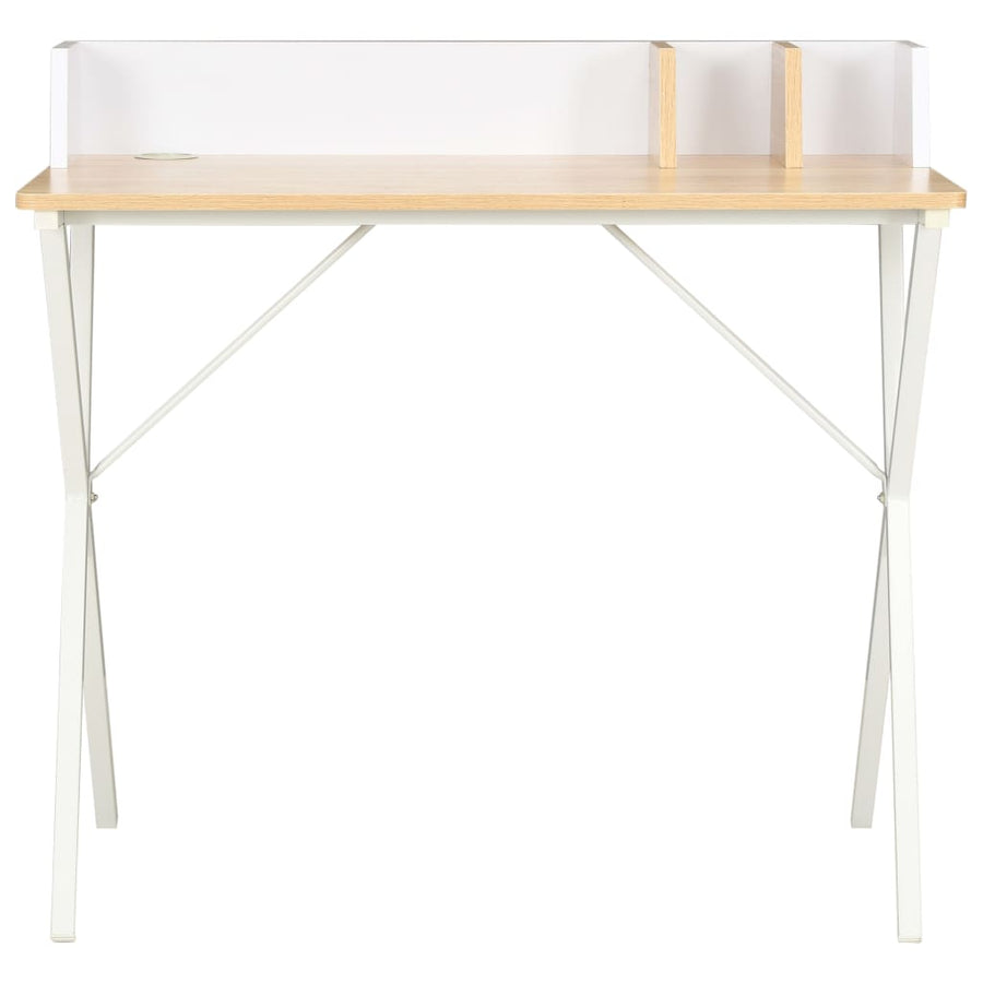 Bureau 80x50x84 cm wit en natuurlijk Wit en bruin