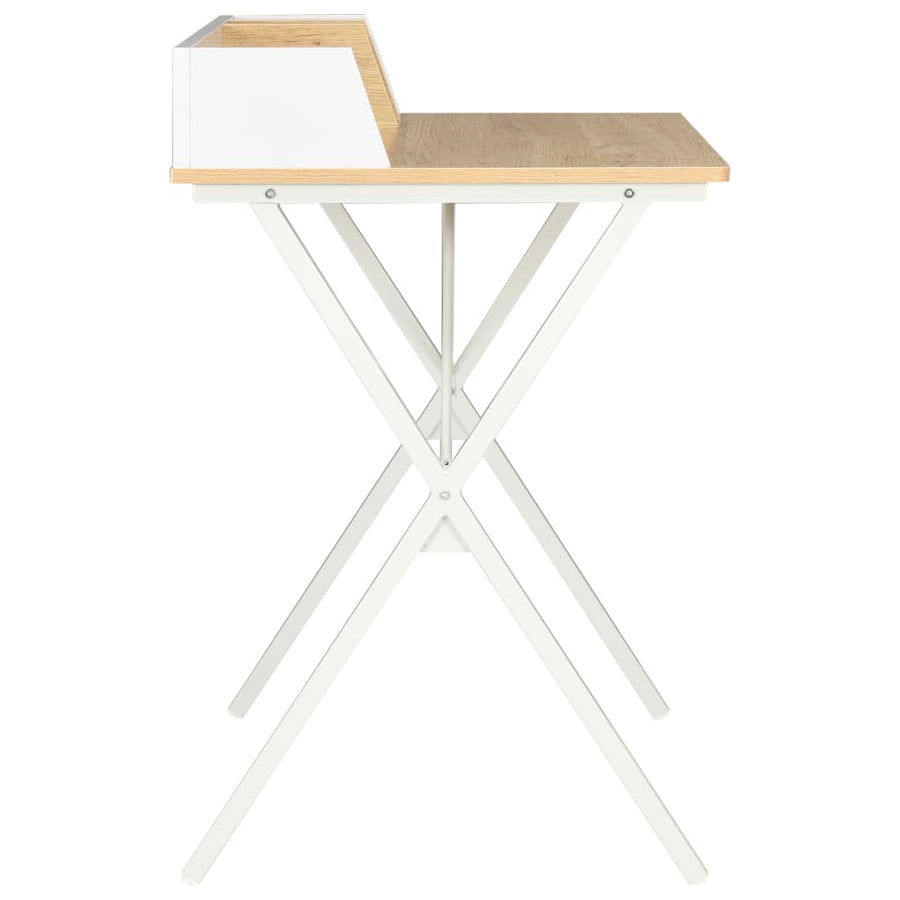 Bureau 80x50x84 cm wit en natuurlijk Wit en bruin