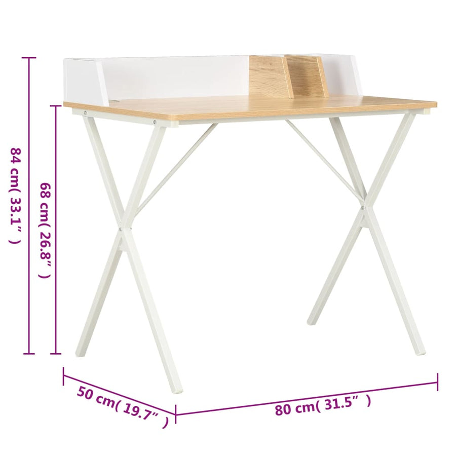Bureau 80x50x84 cm wit en natuurlijk Wit en bruin