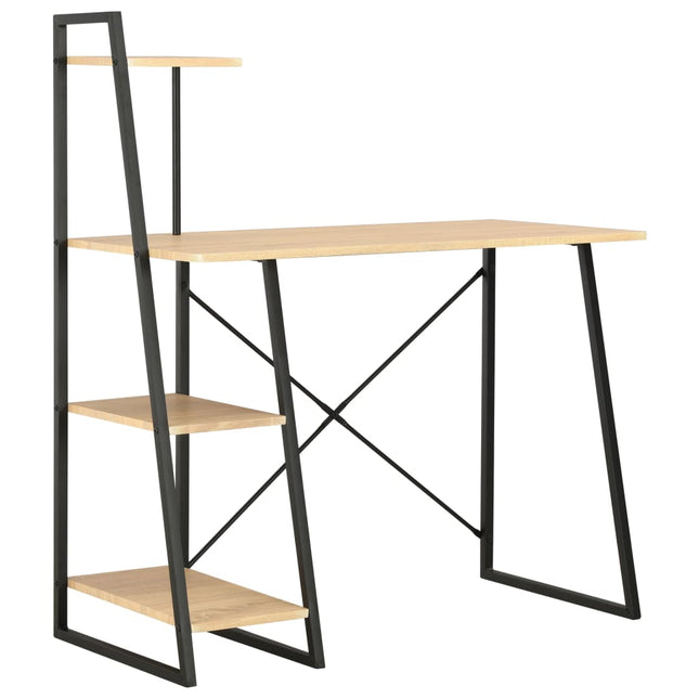 Bureau Met Schappen 102X50X117 Cm Kleurig Zwart en eiken