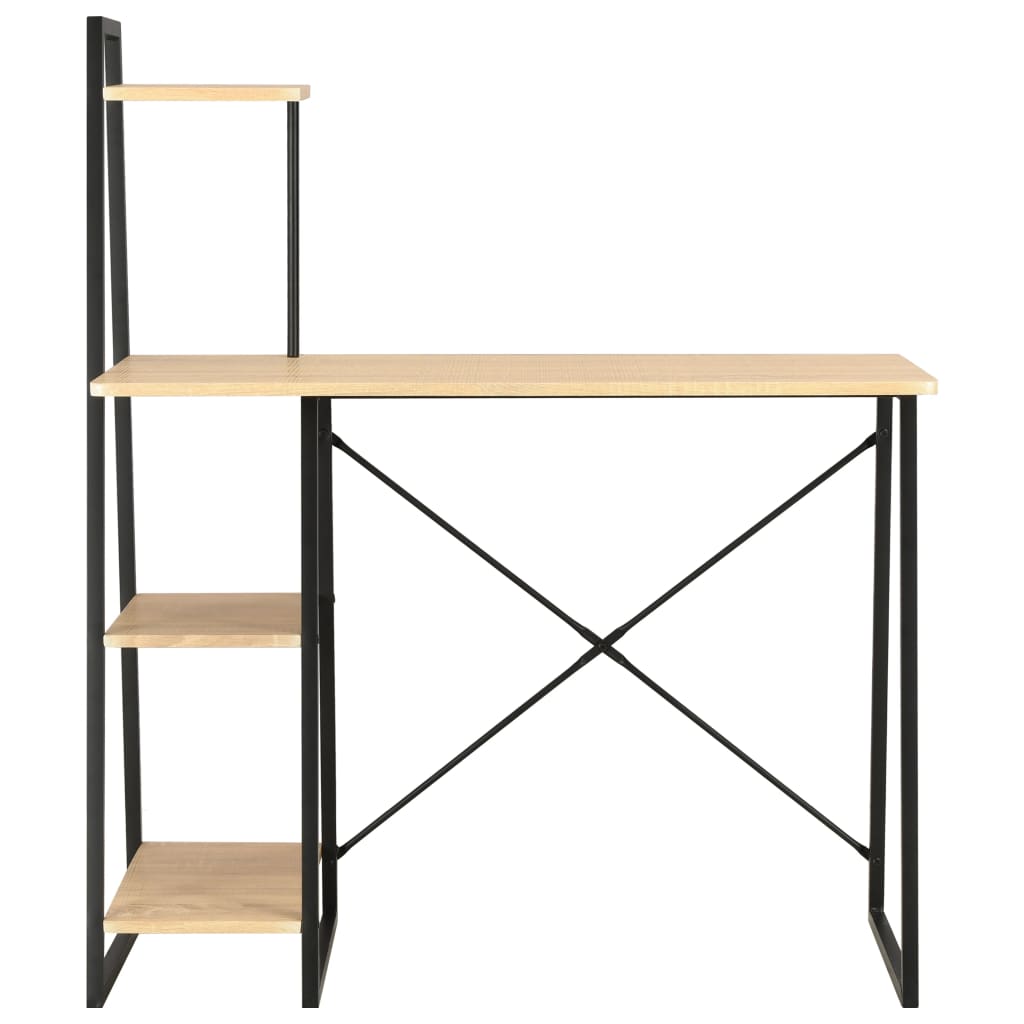 Bureau Met Schappen 102X50X117 Cm Kleurig Zwart en eiken