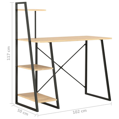 Bureau Met Schappen 102X50X117 Cm Kleurig Zwart en eiken