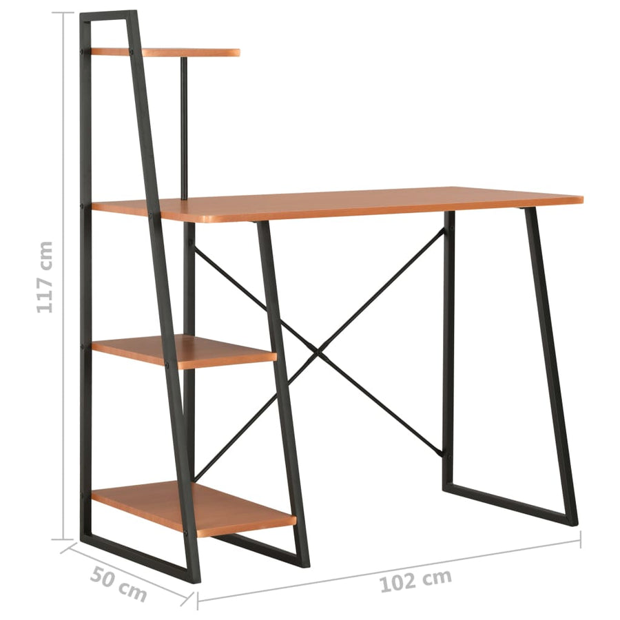 Bureau Met Schappen 102X50X117 Cm Zwart en bruin