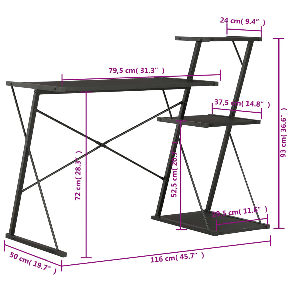 Bureau Met Schap 116X50X93 Cm Zwart