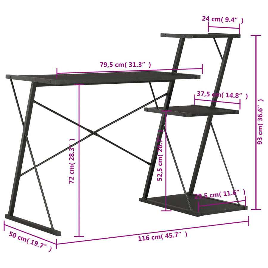 Bureau Met Schap 116X50X93 Cm Zwart