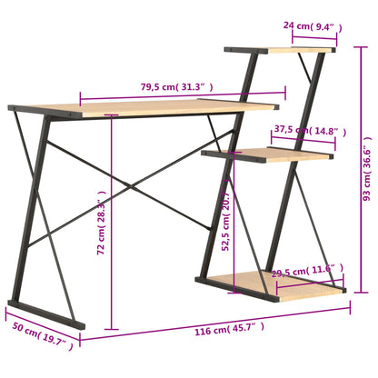 Bureau Met Schap 116X50X93 Cm Kleurig Zwart en eiken