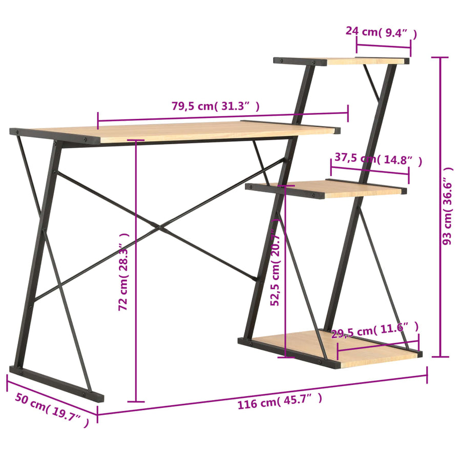 Bureau Met Schap 116X50X93 Cm Kleurig Zwart en eiken