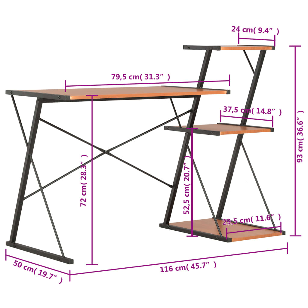 Bureau Met Schap 116X50X93 Cm Zwart en bruin