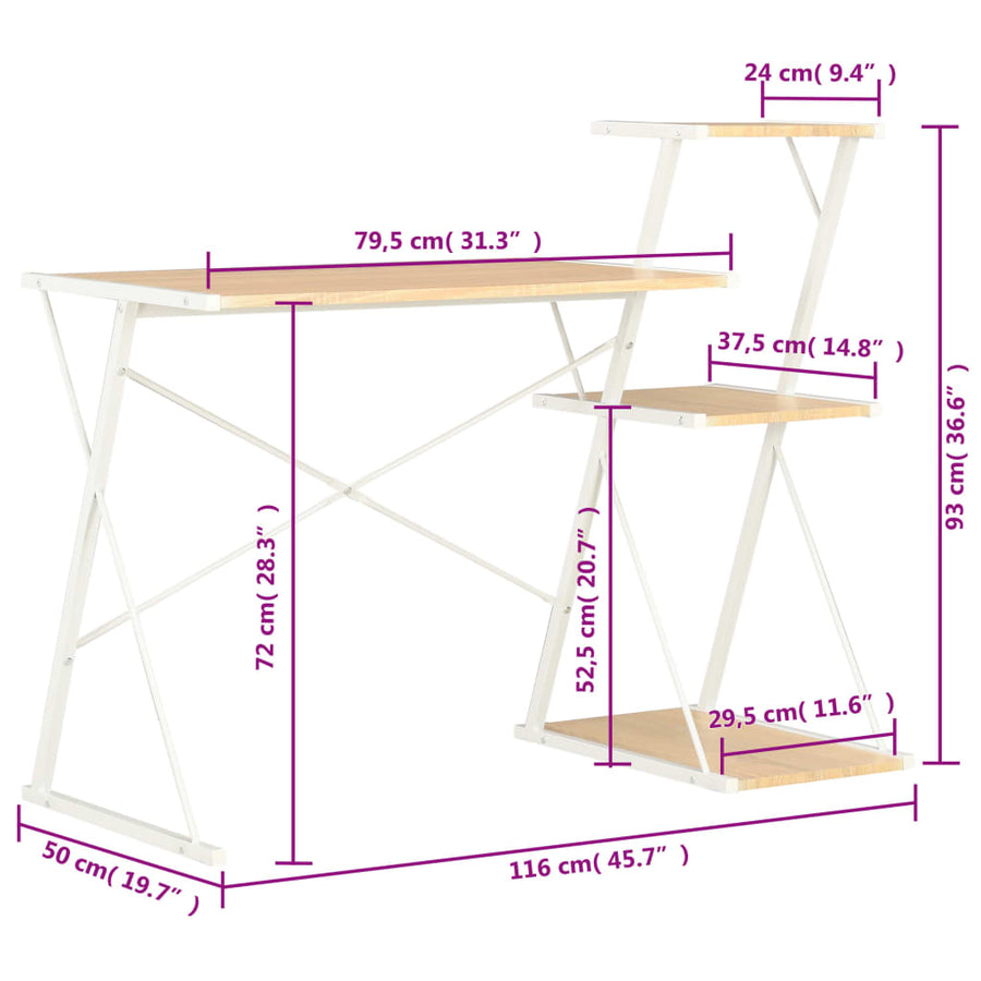 Bureau Met Schap 116X50X93 Cm Kleurig Wit en eiken