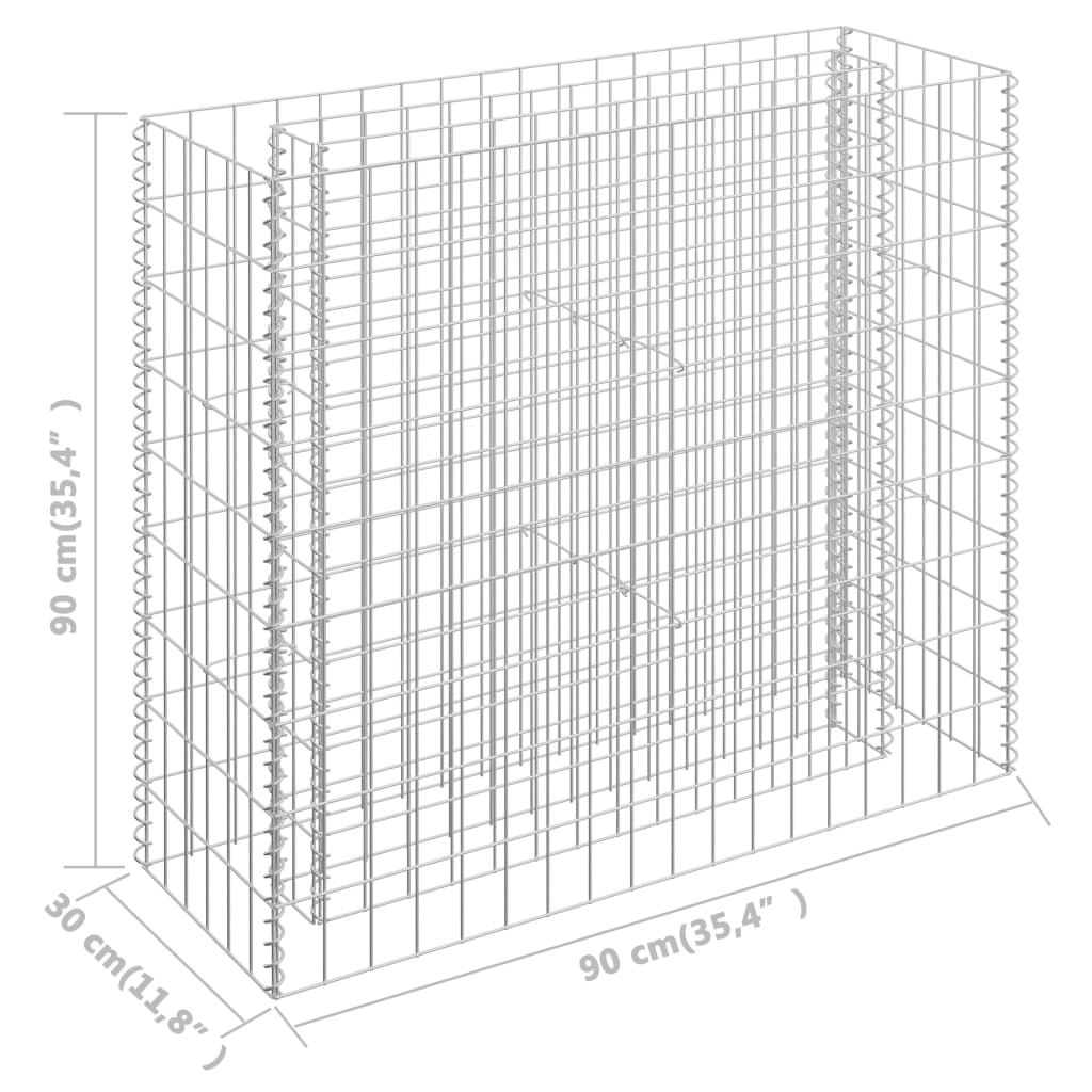 Gabion Plantenbak Verhoogd Gegalvaniseerd Staal 90 x 30 x 90 cm