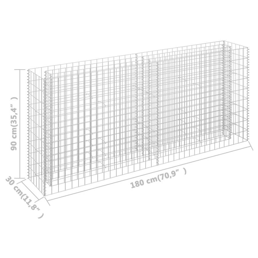 Gabion Plantenbak Verhoogd Gegalvaniseerd Staal 180 x 30 x 90 cm