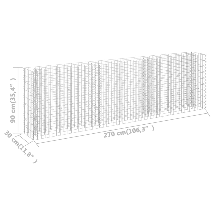 Gabion Plantenbak Verhoogd Gegalvaniseerd Staal 270 x 30 x 90 cm