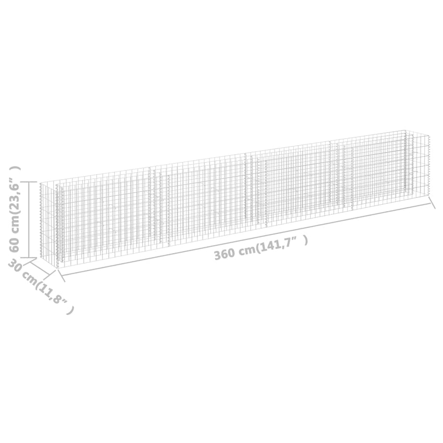 Gabion Plantenbak Verhoogd Gegalvaniseerd Staal 360 x 30 x 60 cm