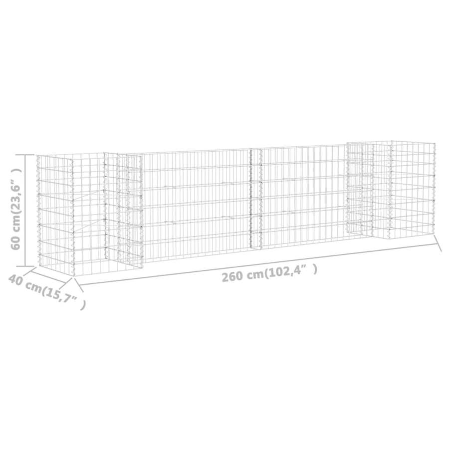 Gabion Plantenbak H-Vormig Staaldraad 260 x 40 x 60 cm