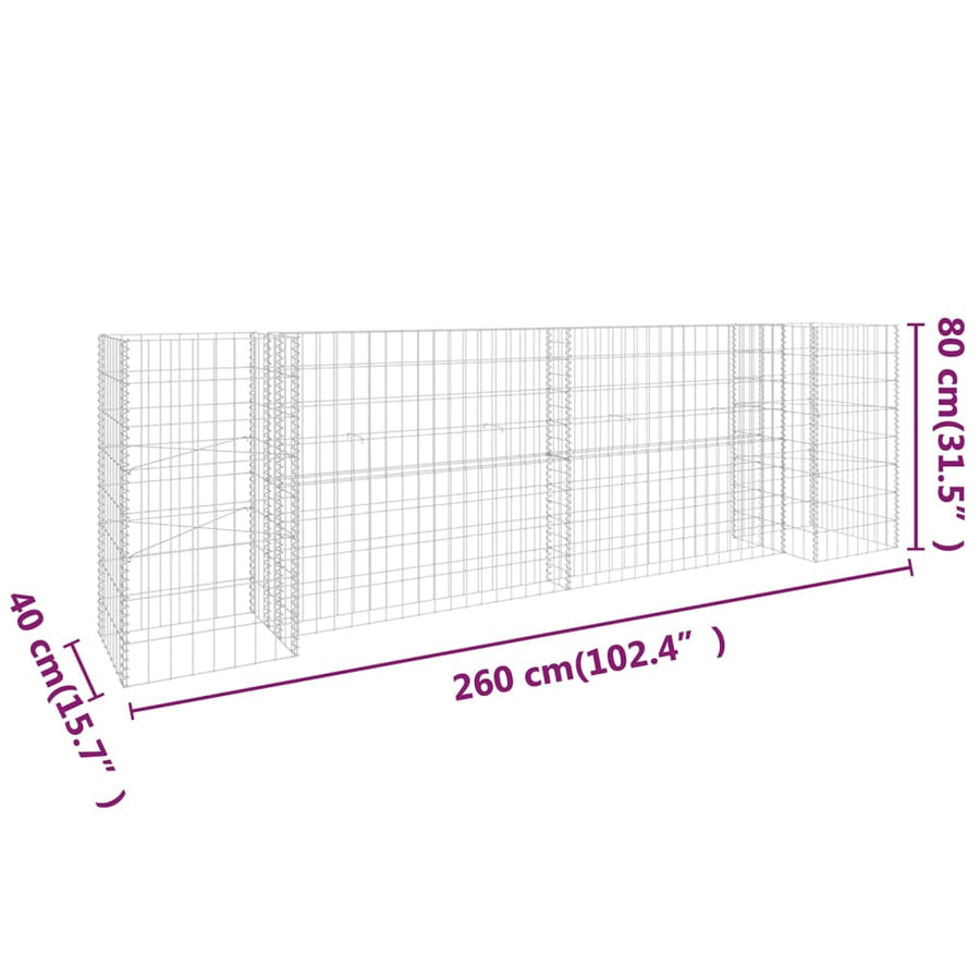 Gabion Plantenbak H-Vormig Staaldraad 260 x 40 x 80 cm
