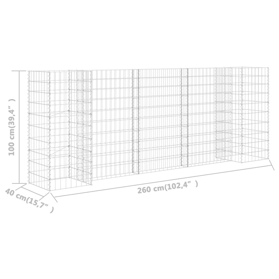 Gabion Plantenbak H-Vormig Staaldraad 260 x 40 x 100 cm