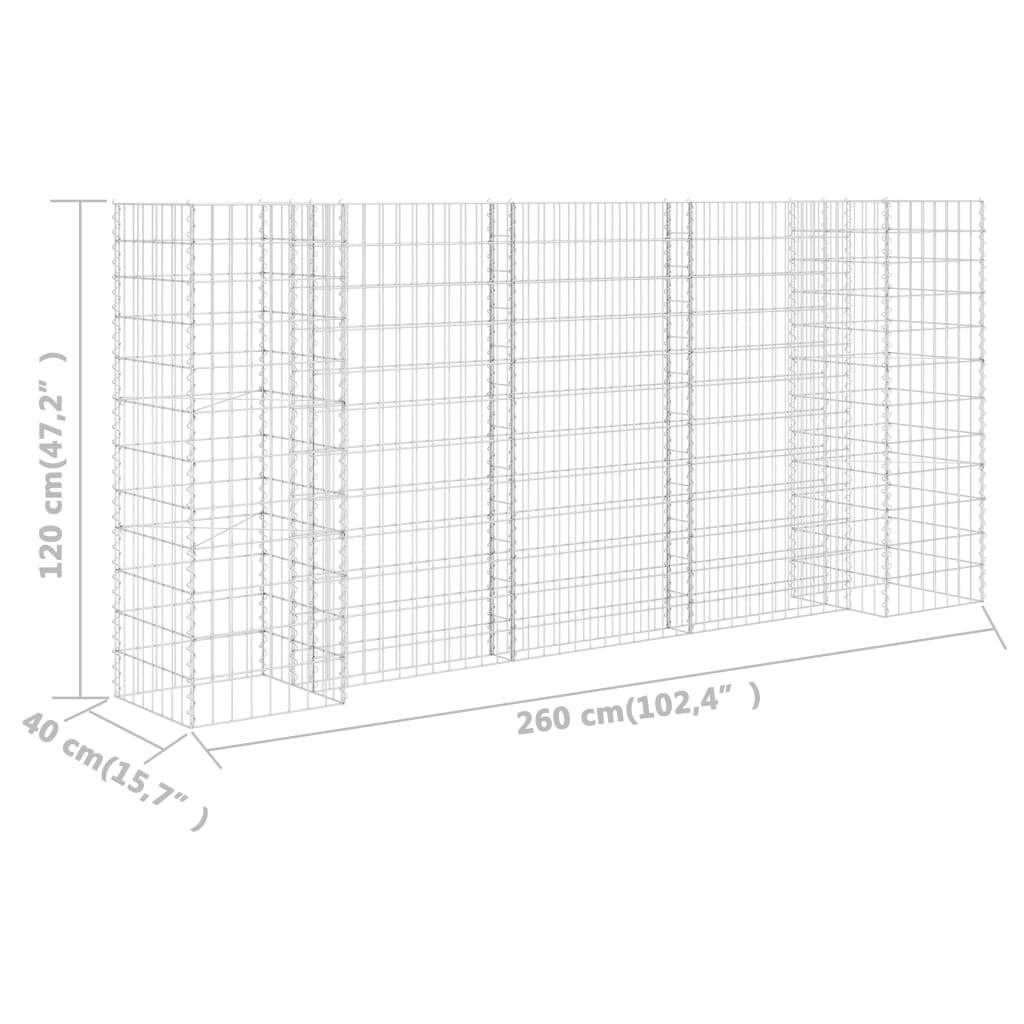 Gabion Plantenbak H-Vormig Staaldraad 260 x 40 x 120 cm