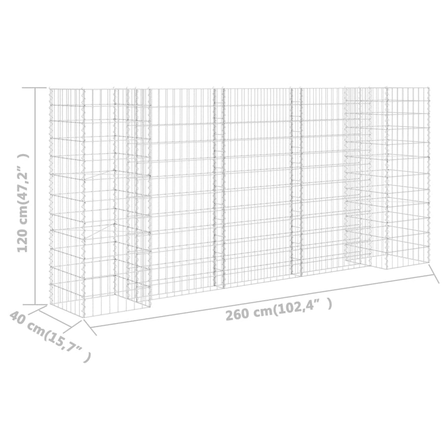 Gabion Plantenbak H-Vormig Staaldraad 260 x 40 x 120 cm