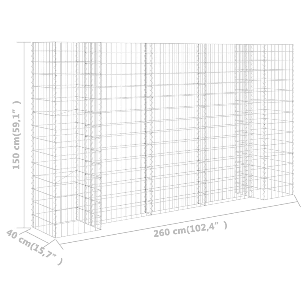 Gabion Plantenbak H-Vormig Staaldraad 260 x 40 x 150 cm