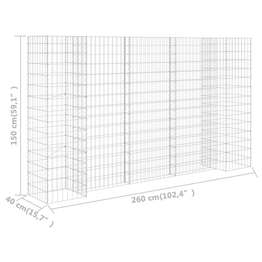 Gabion Plantenbak H-Vormig Staaldraad 260 x 40 x 150 cm