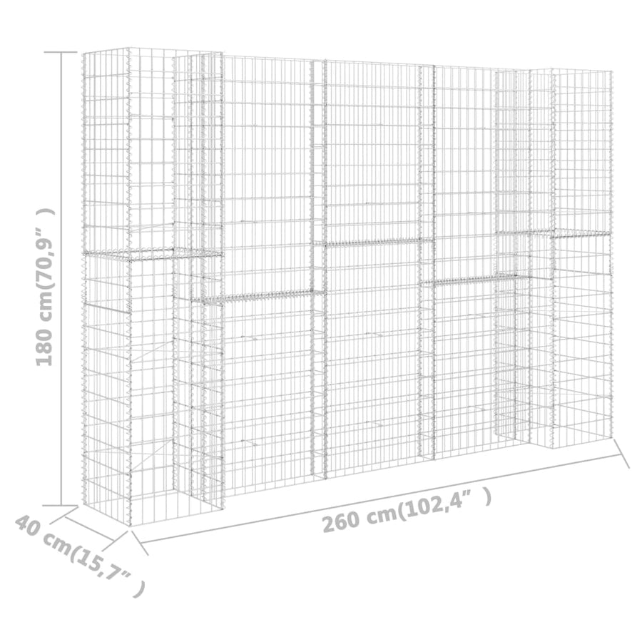 Gabion Plantenbak H-Vormig Staaldraad 260 x 40 x 180 cm