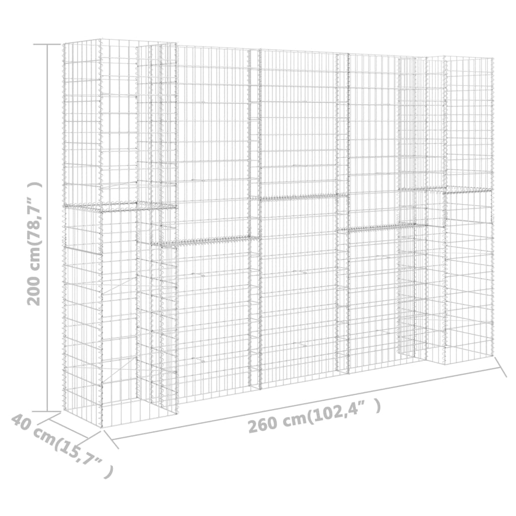 Gabion Plantenbak H-Vormig Staaldraad 260 x 40 x 200 cm