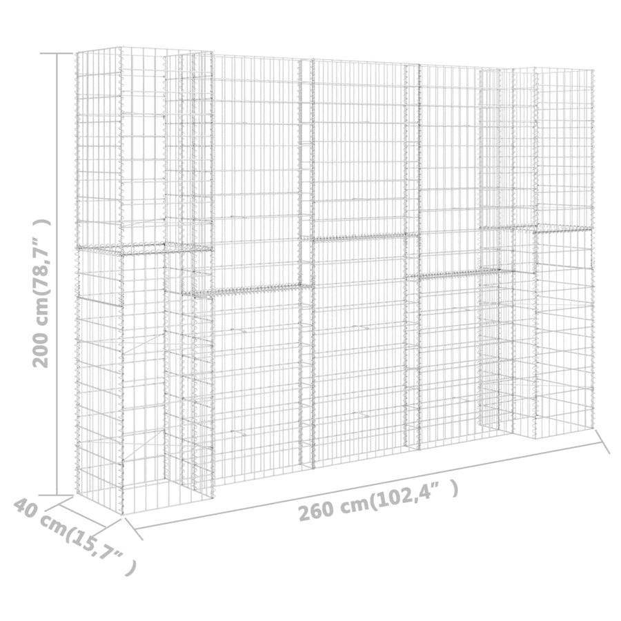 Gabion Plantenbak H-Vormig Staaldraad 260 x 40 x 200 cm