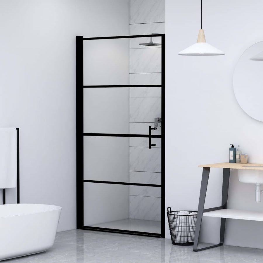 Douchedeur 91x195 cm gehard glas zwart 91 x 195 cm Doorzichtig
