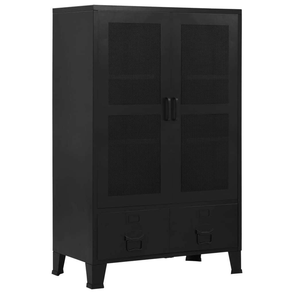Kantoorkast met gaasdeuren industrieel 75x40x120 cm staal zwart