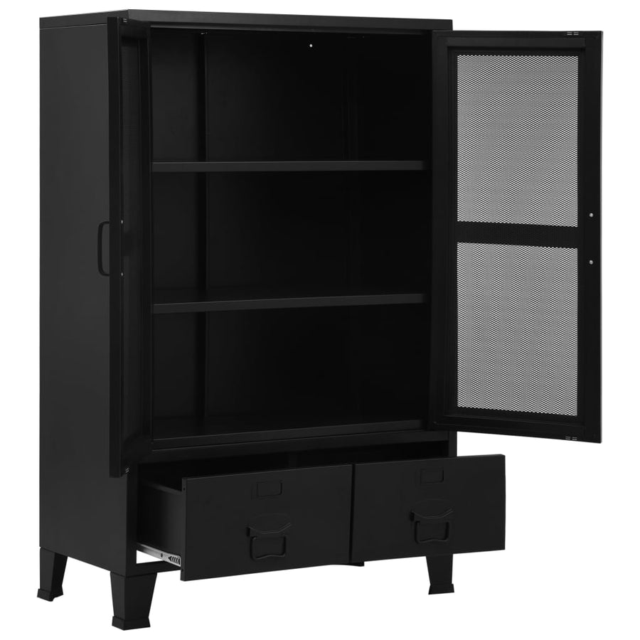 Kantoorkast met gaasdeuren industrieel 75x40x120 cm staal zwart