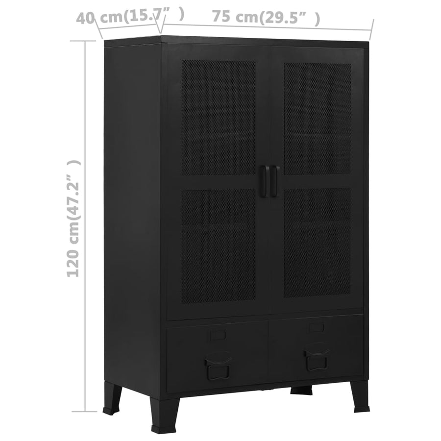 Kantoorkast met gaasdeuren industrieel 75x40x120 cm staal zwart